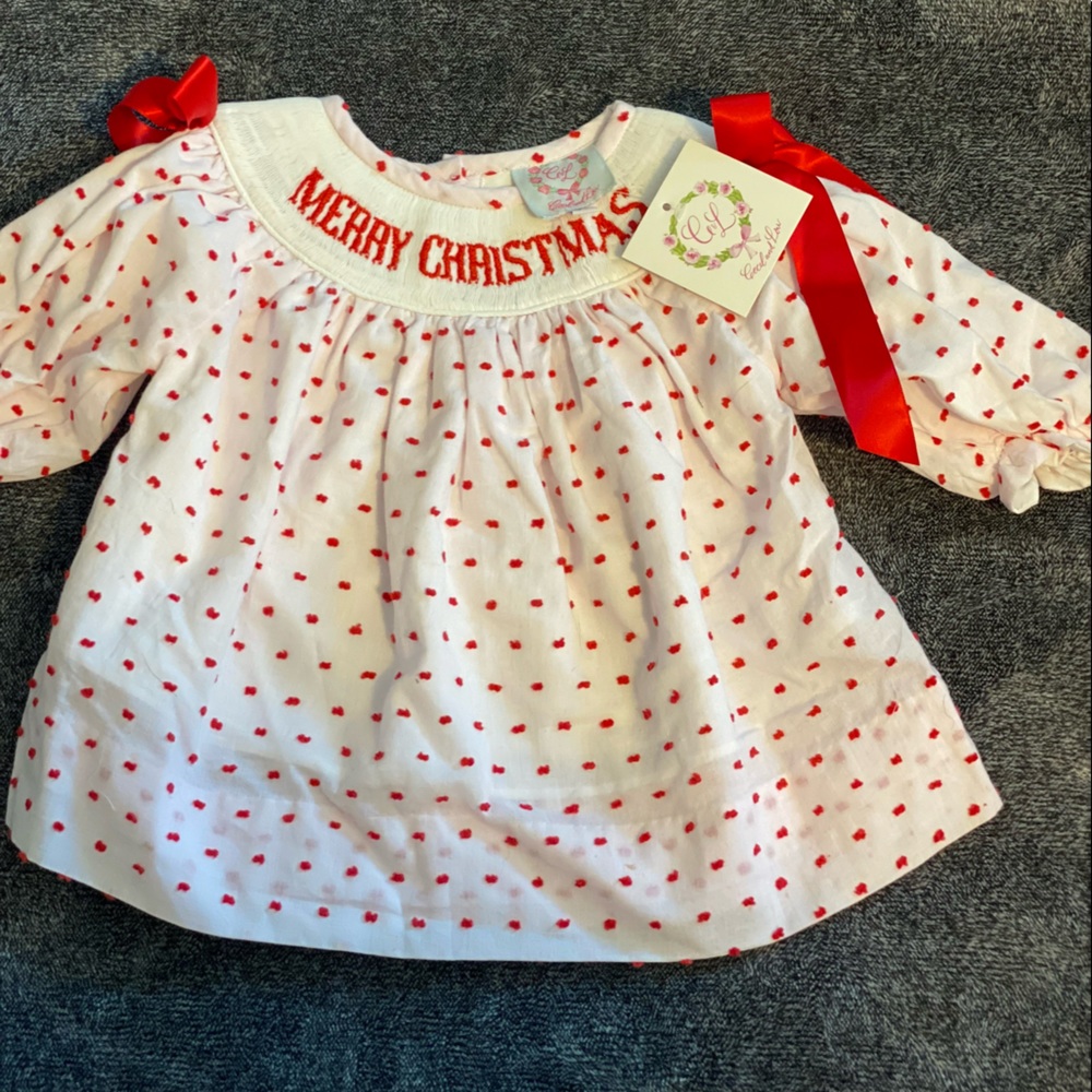 3 month baby girl smocked Christmas dress from Cecil and Lou. NWT